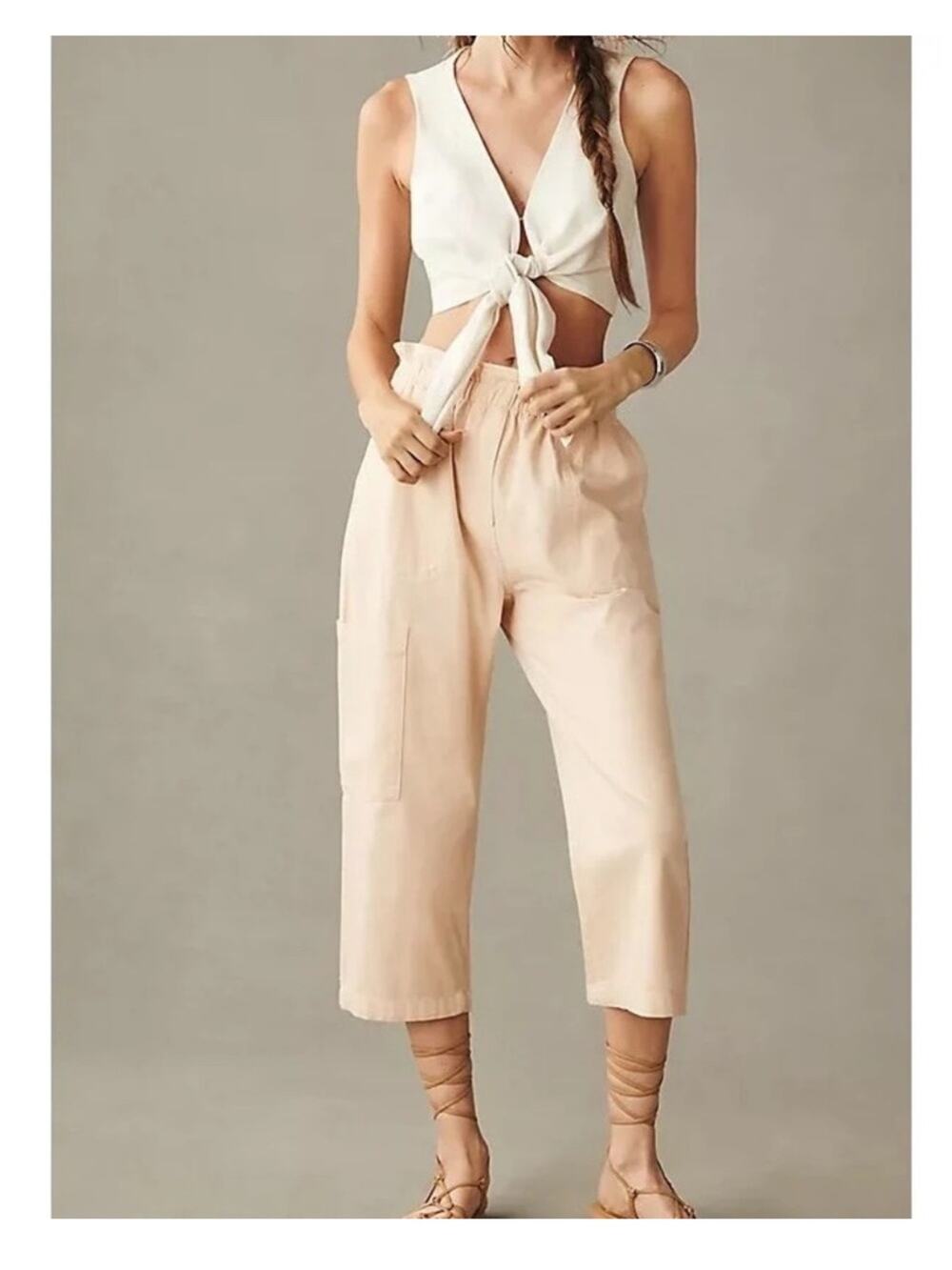 Anthropologie Cargo Straight Leg Paperbag Waist Cropped Baggy Loose Pants XL